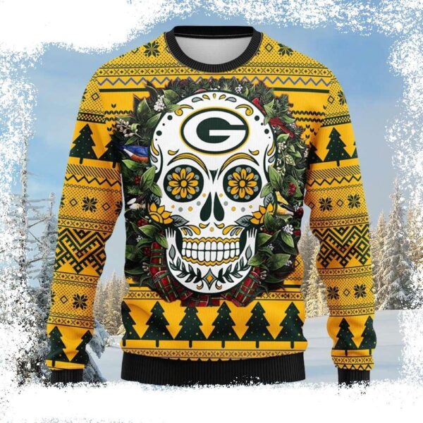 Combine Style And Spirit – Green Bay Packers Skull Flower Ugly Sweater - available at - rugbyfanstore.com