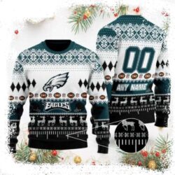 Cool Philadelphia Eagles Custom Name And Number Ugly Christmas Sweater - available at - rugbyfanstore.com