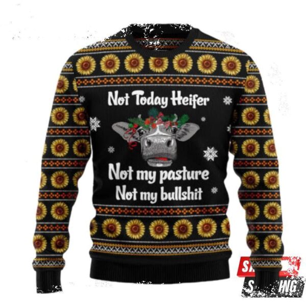 Cow Not Today Sunflower Ugly Christmas Sweaters - available at - rugbyfanstore.com