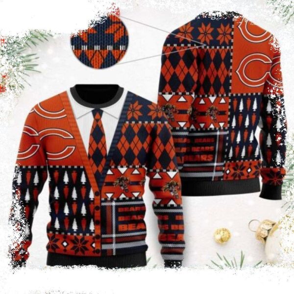 Cozy Cardigan Style Chicago Bears Ugly Christmas Sweater - available at - rugbyfanstore.com