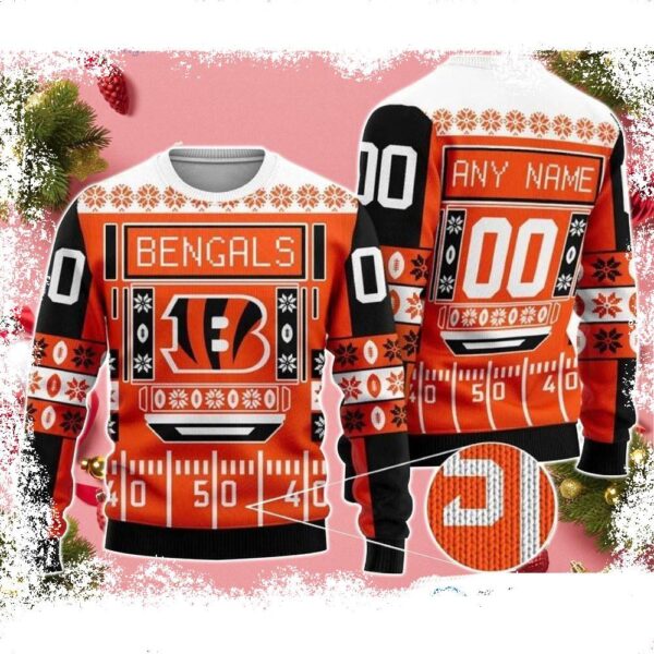 Custom Name And Number Bengals Nfl Ugly Christmas Sweaters - available at - rugbyfanstore.com