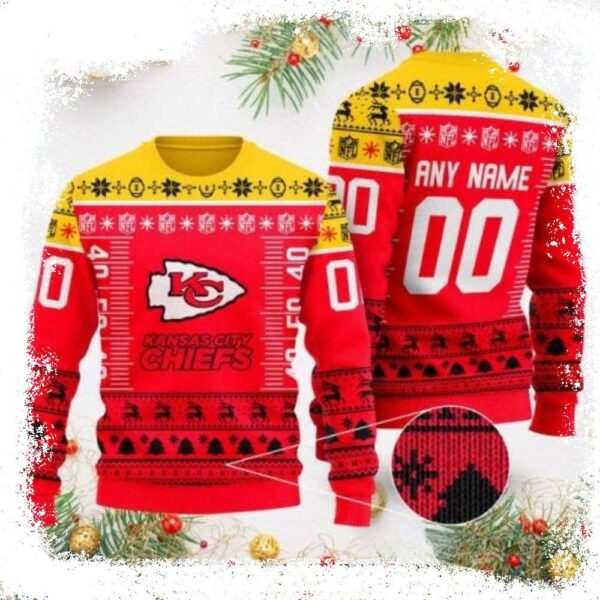 Custom Name And Number Kc Chiefs Ugly Christmas Sweater - available at - rugbyfanstore.com