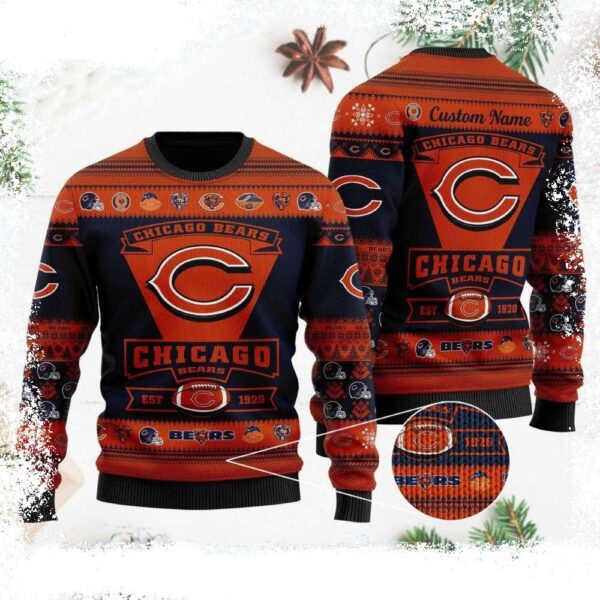 Custom Name Chicago Bears Ugly Christmas Sweater – Unique Gift For Fans - available at - rugbyfanstore.com