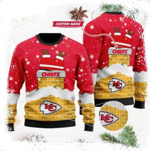 Custom Name Kc Chiefs Ugly Sweater With Santa Claus Design - available at - rugbyfanstore.com