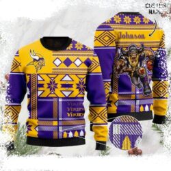 Custom Name Mn Vikings Ugly Christmas Sweater Unique Gift For Him - available at - rugbyfanstore.com