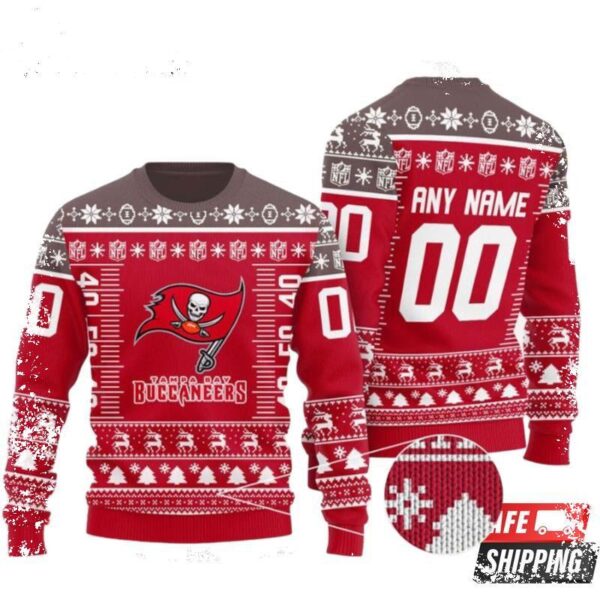 Custom Name Number Nfl Logo Tampa Bay Buccaneers Ugly Christmas Sweaters - available at - rugbyfanstore.com