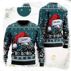 Custom Name Philadelphia Eagles Symbol Wearing Santa Claus Ugly Christmas Sweater - available at - rugbyfanstore.com