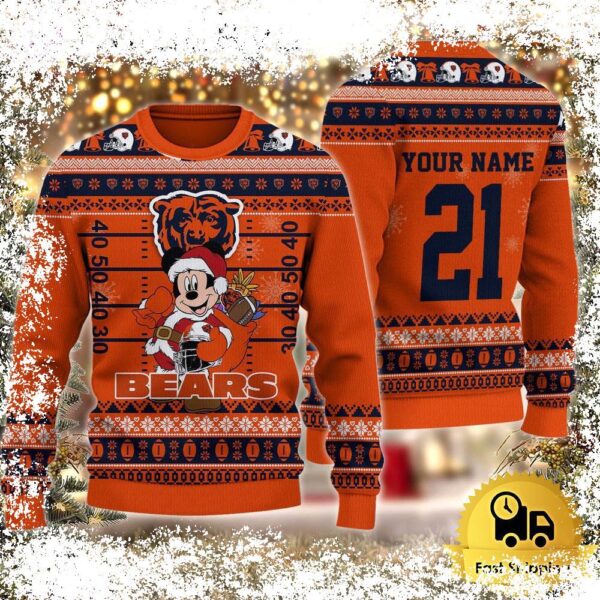 Custom NFL Chicago Bears Mickey Mouse Santa Ugly Christmas Sweater - available at - rugbyfanstore.com