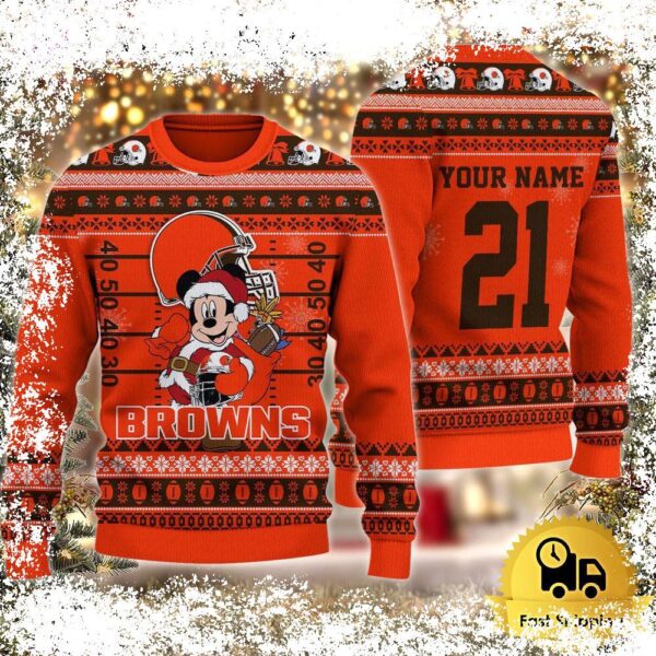 Custom NFL Cleveland Browns Mickey Mouse Santa Ugly Christmas Sweater - available at - rugbyfanstore.com