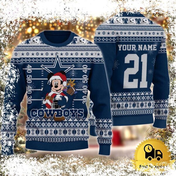 Custom NFL Dallas Cowboys Mickey Mouse Santa Ugly Christmas Sweater - available at - rugbyfanstore.com