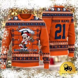 Custom NFL Denver Broncos Mickey Mouse Santa Ugly Christmas Sweater - available at - rugbyfanstore.com