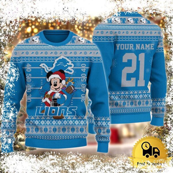 Custom NFL Detroit Lions Mickey Mouse Santa Ugly Christmas Sweater - available at - rugbyfanstore.com