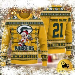 Custom NFL Green Bay Packers Mickey Mouse Santa Ugly Christmas Sweater - available at - rugbyfanstore.com