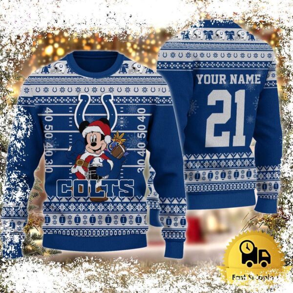 Custom NFL Indianapolis Colts Mickey Mouse Santa Ugly Christmas Sweater - available at - rugbyfanstore.com