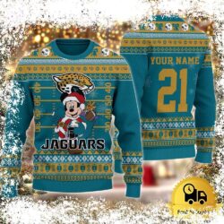 Custom NFL Jacksonville Jaguars Mickey Mouse Santa Ugly Christmas Sweater - available at - rugbyfanstore.com