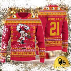 Custom NFL Kansas City Chiefs Mickey Mouse Santa Ugly Christmas Sweater - available at - rugbyfanstore.com