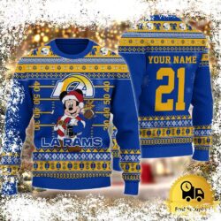 Custom NFL Los Angeles Rams Mickey Mouse Santa Ugly Christmas Sweater - available at - rugbyfanstore.com