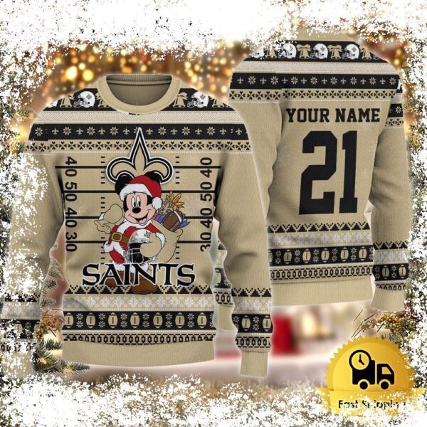 Custom NFL New Orleans Saints Mickey Mouse Santa Ugly Christmas Sweater - available at - rugbyfanstore.com