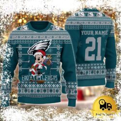 Custom NFL Philadelphia Eagles Mickey Mouse Santa Ugly Christmas Sweater - available at - rugbyfanstore.com