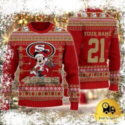 Custom NFL San Francisco 49ers Mickey Mouse Santa Ugly Christmas Sweater - available at - rugbyfanstore.com