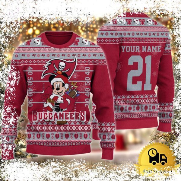 Custom NFL Tampa Bay Buccaneers Mickey Mouse Santa Ugly Christmas Sweater - available at - rugbyfanstore.com