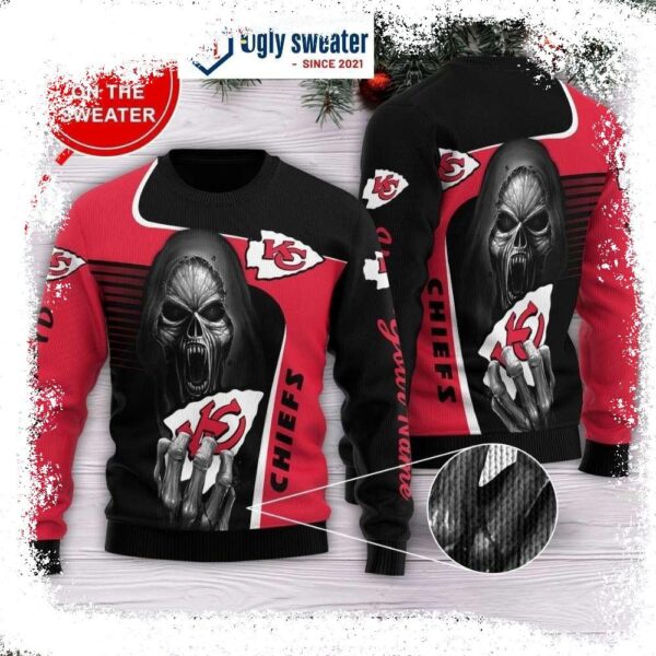 Customized Kansas City Chiefs Ugly Christmas Sweater With Grim Reaper - available at - rugbyfanstore.com