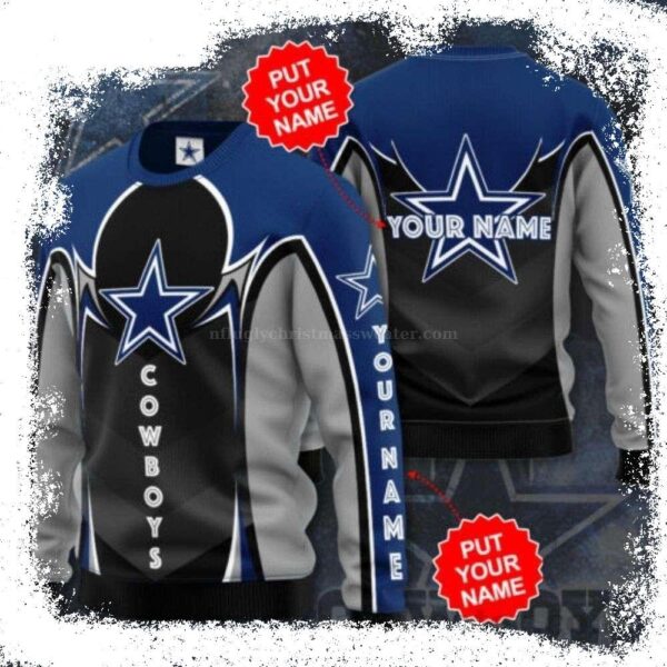 Dallas Cowboys Big Logo Custom Name Ugly Sweater – Unique Gift For Cowboys Fans - available at - rugbyfanstore.com