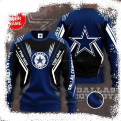 Dallas Cowboys Logo Custom Name Xmas Sweater – Perfect Gift for Him - available at - rugbyfanstore.com