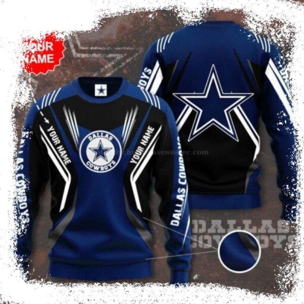 Dallas Cowboys Logo Custom Name Xmas Sweater – Perfect Gift for Him - available at - rugbyfanstore.com