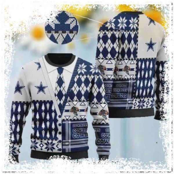 Dallas Cowboys NFL American Football Team Cardigan Style Ugly Xmas Sweater - available at - rugbyfanstore.com