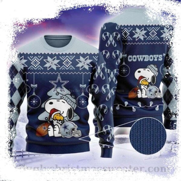 Dallas Cowboys Peanuts Snoopy Cartoons All Over Print Ugly Christmas Sweater - available at - rugbyfanstore.com