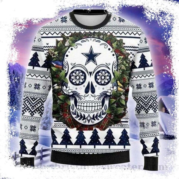 Dallas Cowboys Skull Flower All Over Print Funny Xmas Sweaters - available at - rugbyfanstore.com