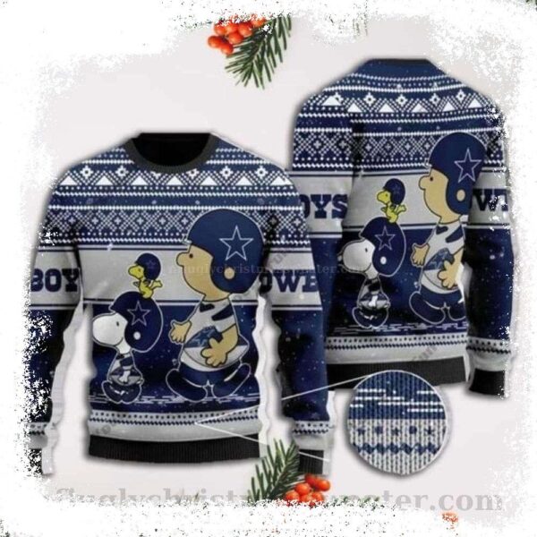 Dallas Cowboys Snoopy Rugby Player All Over Print Funny Xmas Sweaters - available at - rugbyfanstore.com