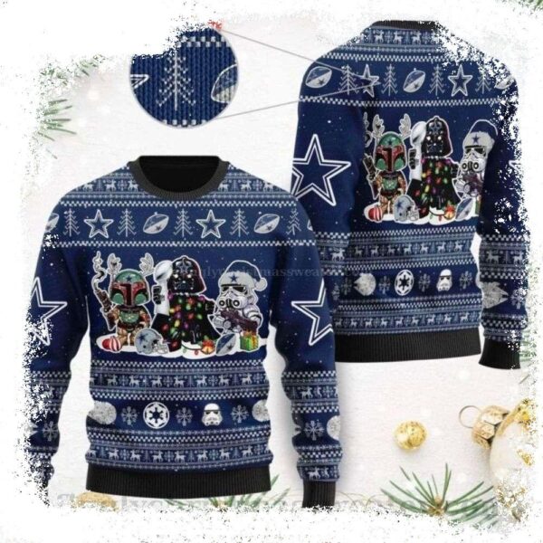 Darth Vade – Boba Fett Stormtrooper – Dallas Cowboys Star Wars Christmas Ugly Sweater - available at - rugbyfanstore.com