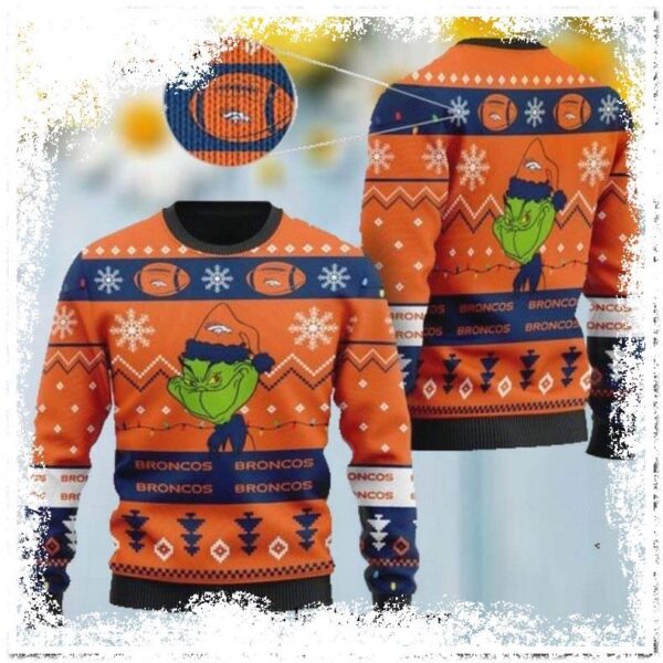 Denver Broncos American NFL Football Team Logo Cute Grinch Ugly Xmas Sweater - available at - rugbyfanstore.com