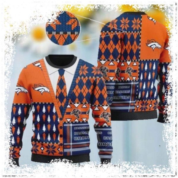 Denver Broncos NFL American Football Team Cardigan Style Ugly Xmas Sweater - available at - rugbyfanstore.com