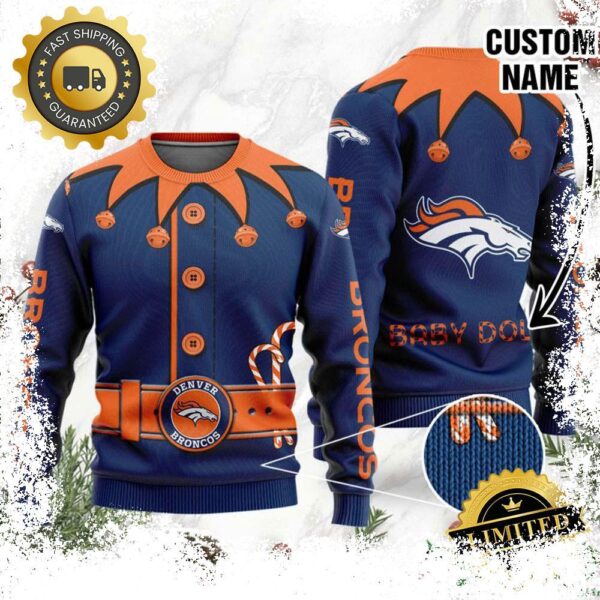 Denver Broncos Ugly Sweater Custom Name NFL Football Gift For Holiday - available at - rugbyfanstore.com