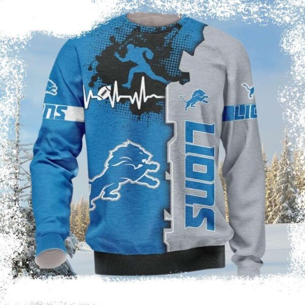 Detroit Lions Beating Curve 3D Pattern Ugly Christmas Sweater - available at - rugbyfanstore.com