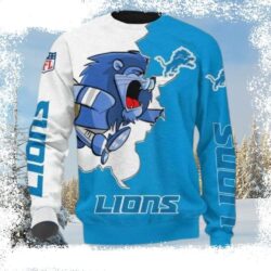 Detroit Lions Christmas Sweater – Blue White Logo And Mascot Design - available at - rugbyfanstore.com