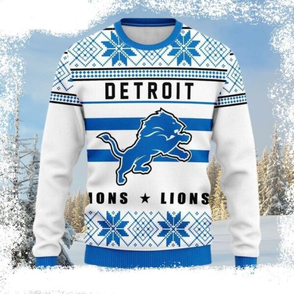 Detroit Lions Logo Snowflake Ugly Christmas Sweater Unique Gift For Fans - available at - rugbyfanstore.com