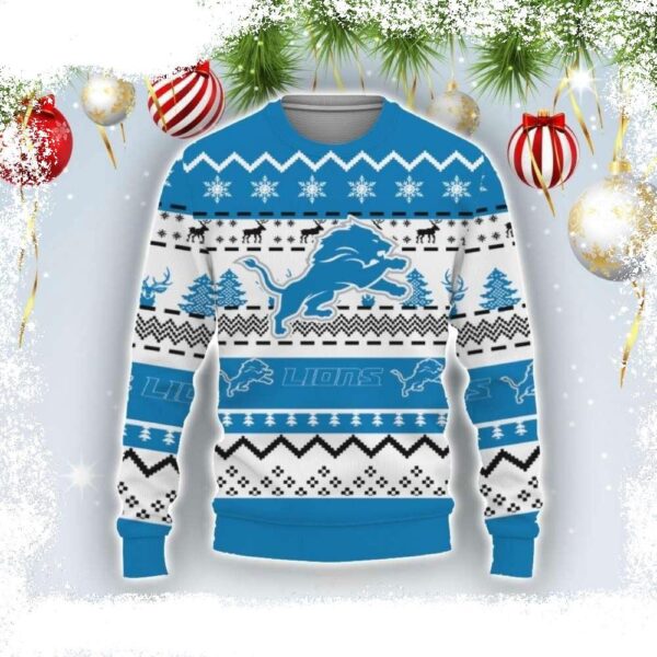 Detroit Lions Merry Christmas Snow Ugly Sweater For Him - available at - rugbyfanstore.com