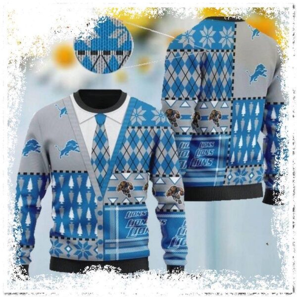 Detroit Lions NFL American Football Team Cardigan Style Ugly Xmas Sweater - available at - rugbyfanstore.com