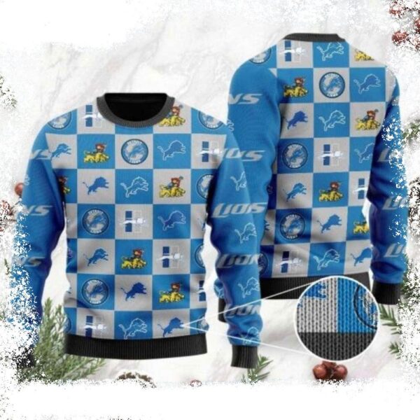 Detroit Lions Ugly Christmas Sweater – Checkered Flannel Design - available at - rugbyfanstore.com