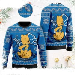 Detroit Lions Ugly Christmas Sweater – Cute Winnie The Pooh Bear Graphics - available at - rugbyfanstore.com