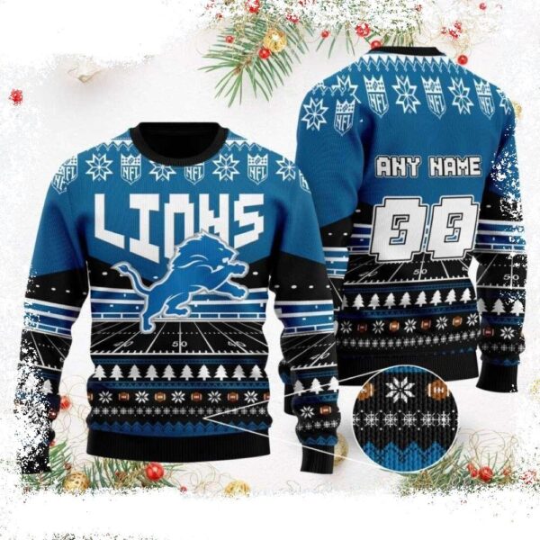 Detroit Lions Ugly Christmas Sweater – NFL Custom Name Number Design - available at - rugbyfanstore.com