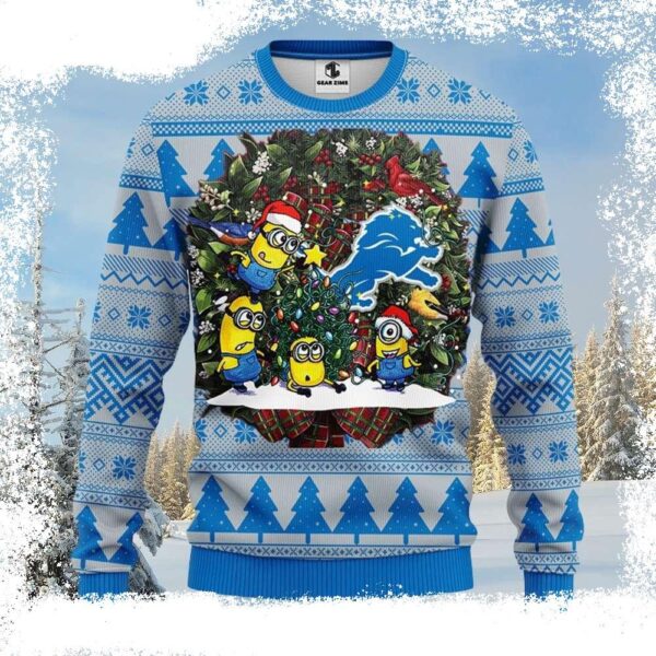 Detroit Lions Ugly Christmas Sweater – NFL Minion Graphic Edition - available at - rugbyfanstore.com