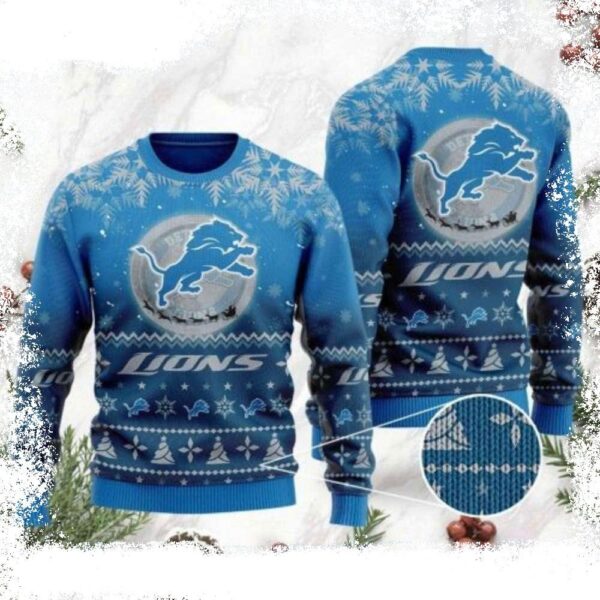 Detroit Lions Ugly Christmas Sweater – Santa Claus In The Moon Graphic - available at - rugbyfanstore.com