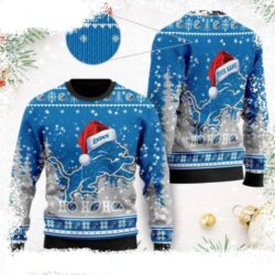 Detroit Lions Ugly Christmas Sweater – Symbol Wearing Santa Hat - available at - rugbyfanstore.com