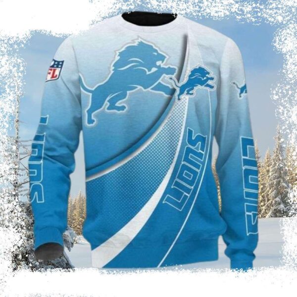 Detroit Lions Ugly Christmas Sweater With Honolulu Blue Print - available at - rugbyfanstore.com