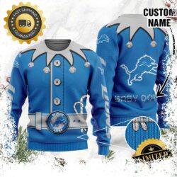 Detroit Lions Ugly Sweater Custom Name NFL Football Gift For Holiday - available at - rugbyfanstore.com